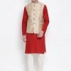 Vastramay Men's Maroon Cotton Blend Kurta, Ethnic Jacket And Pyjama Set 2 Vastramay Men's Maroon Cotton Blend Kurta, Ethnic Jacket And Pyjama Set