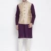 Vastramay Men's Purple Cotton Blend Kurta, Ethnic Jacket And Pyjama Set 2 Vastramay Men's Purple Cotton Blend Kurta, Ethnic Jacket And Pyjama Set