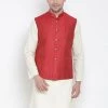 Vastramay Men's Maroon Cotton Blend Ethnic Jacket