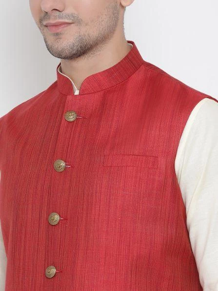 Vastramay Men's Maroon Cotton Blend Ethnic Jacket 5 Vastramay Men's Maroon Cotton Blend Ethnic Jacket