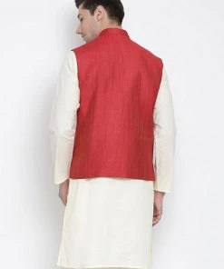 Vastramay Men's Maroon Cotton Blend Ethnic Jacket 11 Vastramay Men's Maroon Cotton Blend Ethnic Jacket