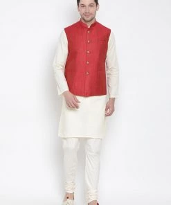 Vastramay Men's Maroon Cotton Blend Ethnic Jacket 12 Vastramay Men's Maroon Cotton Blend Ethnic Jacket