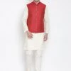 Vastramay Kurta Sets Men's Beige Cotton Blend Kurta, Ethnic Jacket And Pyjama Set