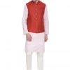 Vastramay Men's Pink Cotton Blend Kurta, Ethnic Jacket And Pyjama Set