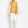 Kurta Sets VASTRAMAY Men's Beige Cotton Blend Kurta, Ethnic Jacket And Pyjama Set