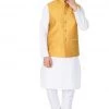 Vastramay Men's White Cotton Blend Kurta, Ethnic Jacket And Pyjama Set