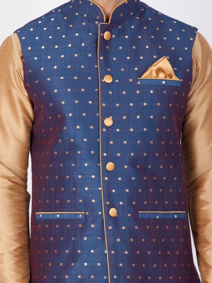 Vastramay Men's Blue Cotton Blend Nehru Jacket 5 Vastramay Men's Blue Cotton Blend Nehru Jacket