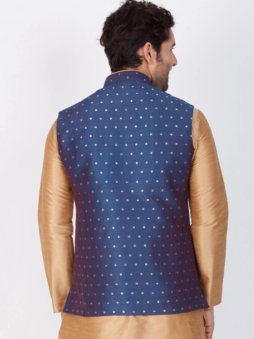Vastramay Men's Blue Cotton Blend Nehru Jacket 6 Vastramay Men's Blue Cotton Blend Nehru Jacket