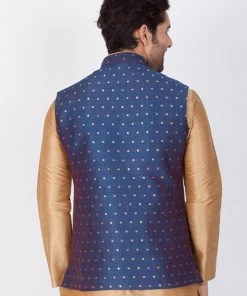 Vastramay Silk Blend Blue And Rose Gold Baap Beta Ethnic Jacket