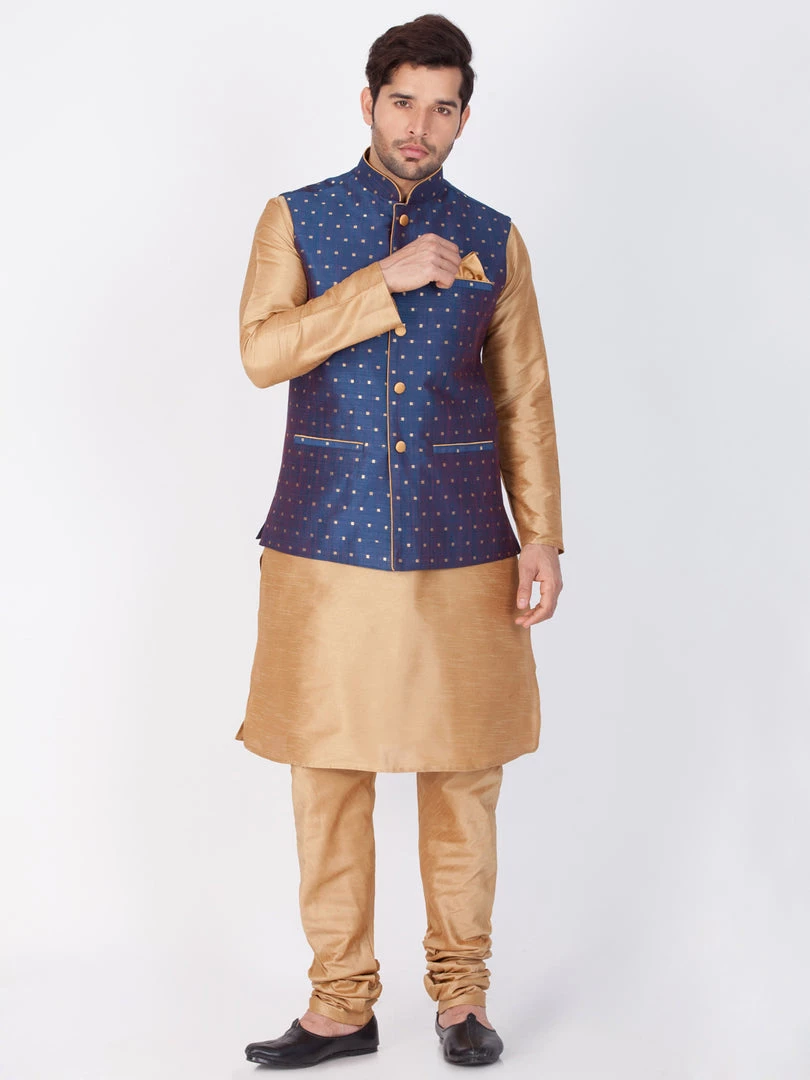 Vastramay Men's Blue Cotton Blend Nehru Jacket 7 Vastramay Men's Blue Cotton Blend Nehru Jacket