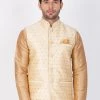 Vastramay Men's Gold Silk Blend Ethnic Jacket