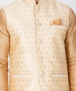 Vastramay Men's Gold Silk Blend Ethnic Jacket