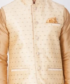 Vastramay Silk Blend Gold Baap Beta Ethnic Jacket