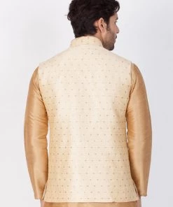 Vastramay Men's Gold Silk Blend Ethnic Jacket