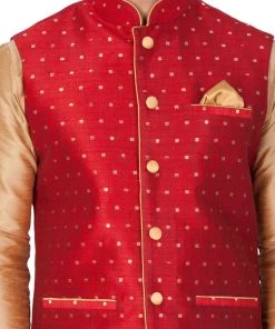 Vastramay Men's Gold Cotton Silk Blend Kurta, Ethnic Jacket And Pyjama Set 10 Vastramay Men's Gold Cotton Silk Blend Kurta, Ethnic Jacket And Pyjama Set