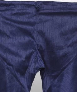 Vastramay Men's Dark Blue Cotton Silk Blend Kurta, Ethnic Jacket And Pyjama Set