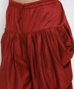 Kurta Pyjama Vastramay Maroon And Black Silk Blend Baap Beta Jacket Dhoti Kurta Set