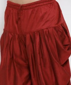 Kurta Pyjama Vastramay Maroon And Rose Gold Silk Blend Baap Beta Jacket Dhoti Kurta Set