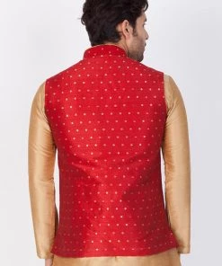 Vastramay Silk Blend Maroon And Rose Gold Baap Beta Ethnic Jacket