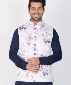 VASTRAMAY Men's Multicolor Cotton Silk Blend Ethnic Jacket Nehru Jacket