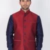 Vastramay Men's Maroon Cotton Silk Blend Ethnic Jacket 1 Vastramay Men's Maroon Cotton Silk Blend Ethnic Jacket