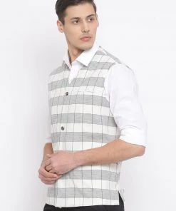 VASTRAMAY Men's White Cotton Waist Coat