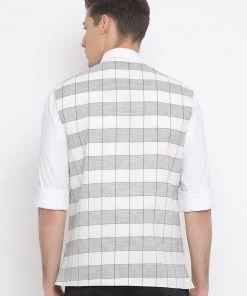 VASTRAMAY Men's White Cotton Waist Coat