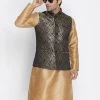 Vastramay Men's Black Cotton Silk Blend Nehru Jacket