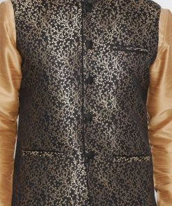 Vastramay Men's Black Cotton Silk Blend Nehru Jacket
