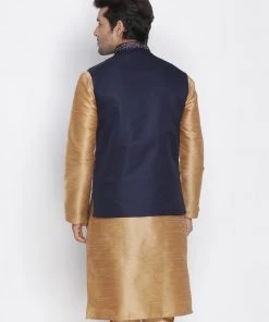 VASTRAMAY Men's Blue Cotton Silk Blend Ethnic Jacket Buy 1 Get 1