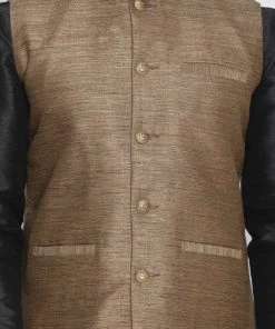Nehru Jacket VASTRAMAY Men's Brown Cotton Silk Blend Ethnic Jacket