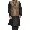 Kurta Sets VASTRAMAY Men's Brown Cotton Silk Blend Kurta, Ethnic Jacket And Pyjama Set