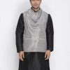 Nehru Jacket VASTRAMAY Men's Grey Cotton Silk Blend Ethnic Jacket
