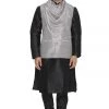 Kurta Sets VASTRAMAY Men's Grey Cotton Silk Blend Kurta, Ethnic Jacket And Pyjama Set