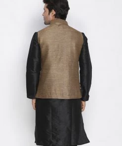 Nehru Jacket VASTRAMAY Men's Brown Cotton Silk Blend Ethnic Jacket 11 Nehru Jacket VASTRAMAY Men's Brown Cotton Silk Blend Ethnic Jacket