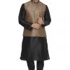 Kurta Sets VASTRAMAY Men's Brown Cotton Silk Blend Kurta, Ethnic Jacket And Pyjama Set
