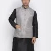 Vastramay Men's Grey Cotton Silk Blend Ethnic Jacket