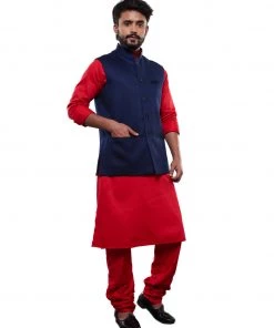 Vastramay Men's Blue Cotton Blend Waist Coat