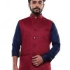 Vastramay Men's Maroon Cotton Blend Nehru Jacket