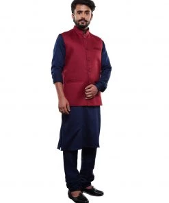 Vastramay Men's Maroon Cotton Blend Nehru Jacket