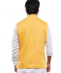 Vastramay Men's Yellow Cotton Blend Nehru Jacket