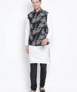 VASTRAMAY Men's Black Cotton Blend Ethnic Jacket Buy 1 Get 1