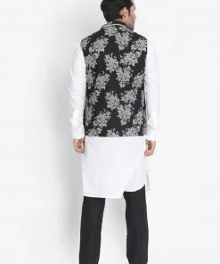 Vastramay Men's White Cotton Blend Kurta, Nehru Jacket And Pyjama Set Jacket Kurta Sets 11 Vastramay Men's White Cotton Blend Kurta, Nehru Jacket And Pyjama Set Jacket Kurta Sets
