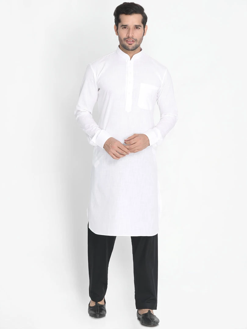 Vastramay Men's White Cotton Blend Kurta, Nehru Jacket And Pyjama Set Jacket Kurta Sets 7 Vastramay Men's White Cotton Blend Kurta, Nehru Jacket And Pyjama Set Jacket Kurta Sets