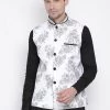 Vastramay Men's White Cotton Blend Ethnic Jacket