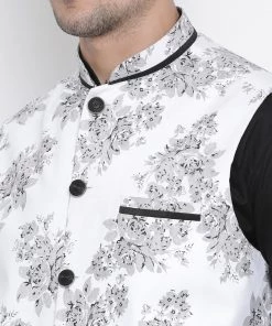 Vastramay Men's White Cotton Blend Ethnic Jacket 10 Vastramay Men's White Cotton Blend Ethnic Jacket