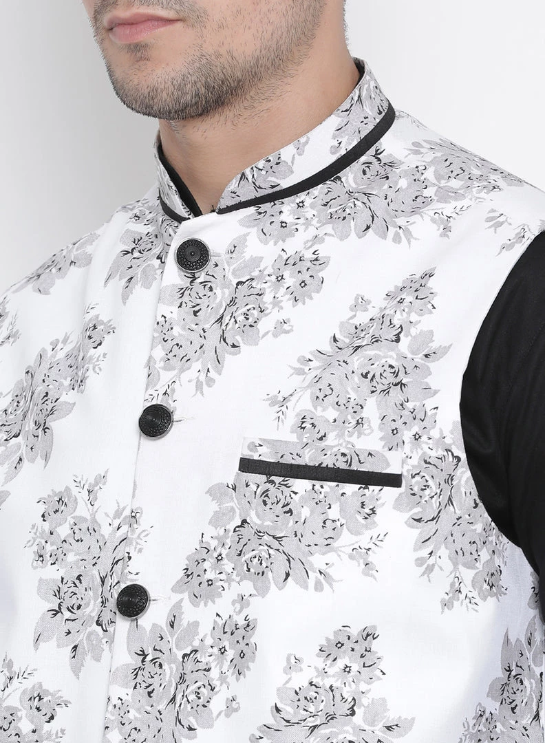 Vastramay Men's White Cotton Blend Ethnic Jacket 5 Vastramay Men's White Cotton Blend Ethnic Jacket