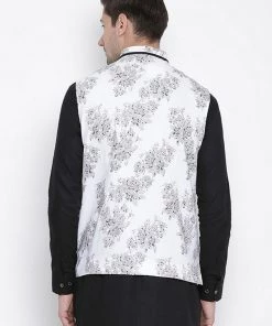 Vastramay Men's White Cotton Blend Ethnic Jacket 11 Vastramay Men's White Cotton Blend Ethnic Jacket