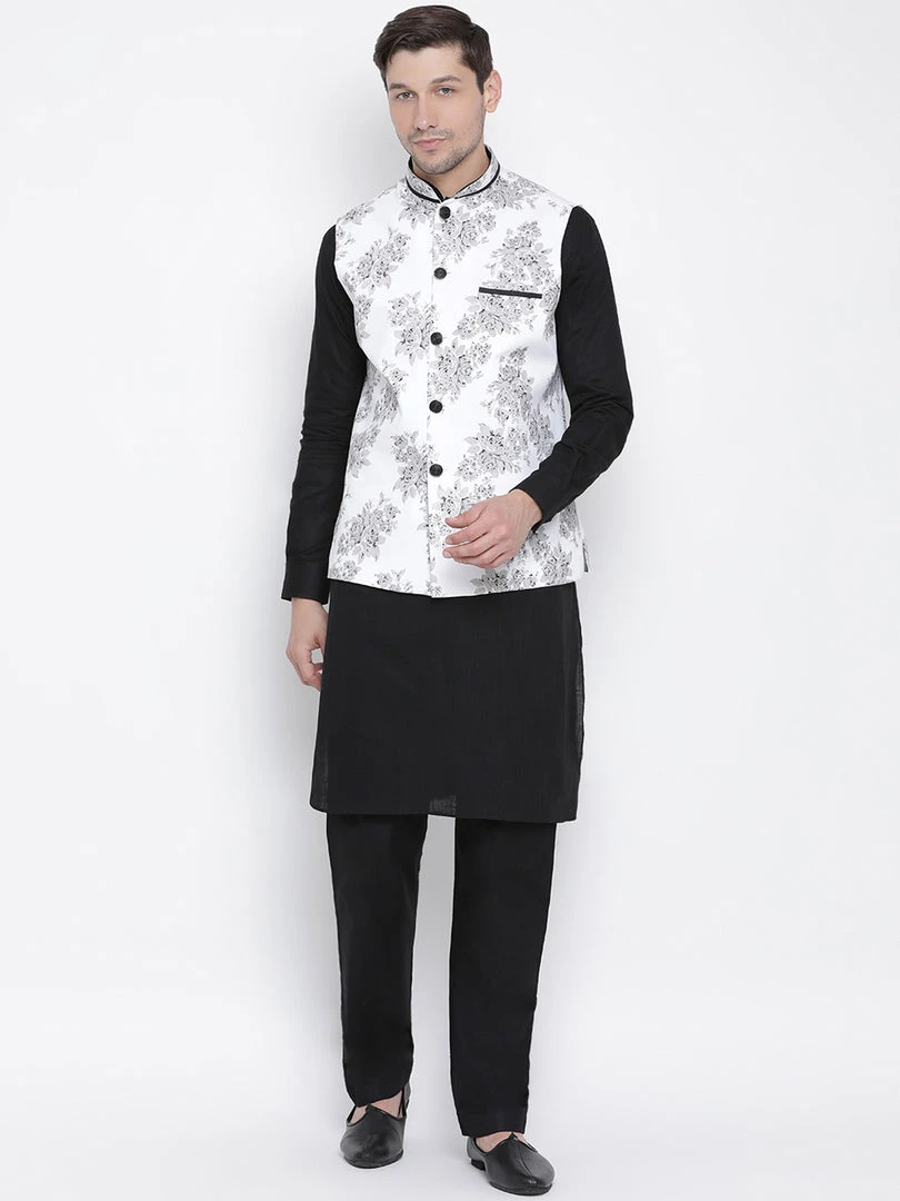 Vastramay Men's White Cotton Blend Ethnic Jacket 7 Vastramay Men's White Cotton Blend Ethnic Jacket