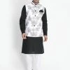 VASTRAMAY Men's Black Cotton Blend Kurta, Nehru Jacket And Pyjama Set Jacket Kurta Sets